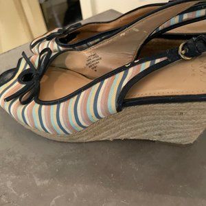 Joan & David Striped Canvas Jute Wedges